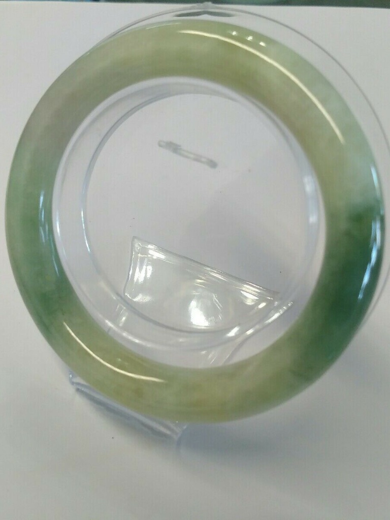 56mm Green & White Bangle Bracelet 100% Authentic Natural Burmese Jadeite Jade